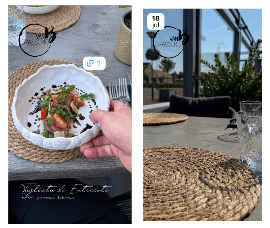 Twee Instagram-verhalen van Brasserie van B na de overname.